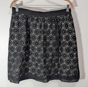 Venini Bohemian Chic Black Cream Machine Lace Overlay A-Line Skirt Size M